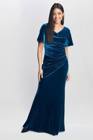 Buy Gina Bacconi Blue Minka Velvet Maxi Dress With Cowl Neck from