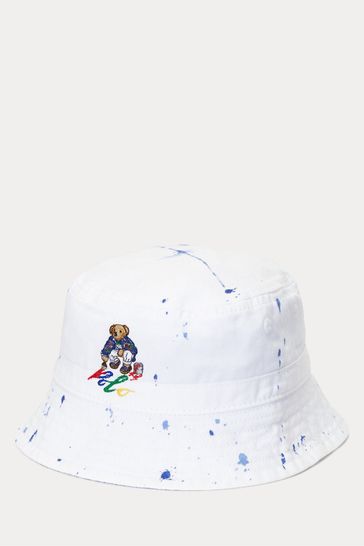 Sombrero de cubo blanco de oso polar PaintSplatter de Polo Ralph Lauren