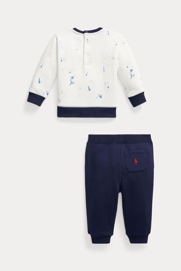Polo Ralph Lauren Pink Polo Bear White Fleece Sweatshirt Trousers Set