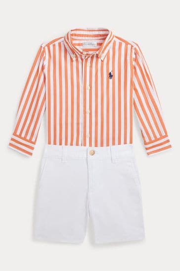 Polo Ralph Lauren Orange Striped Cotton Shirt  Chino Shorts Set