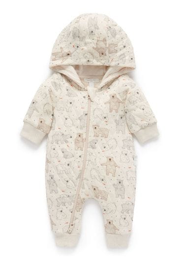 Purebaby Cream Quilted Hooded Pramsuit