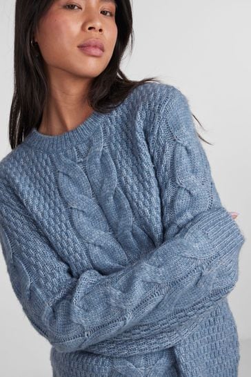 Buy PIECES Blue Chunky Cable Knitted Jumper from Next Luxembourg
