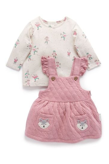 Purebaby Pink Quilted Pinafore Dress and Top Set