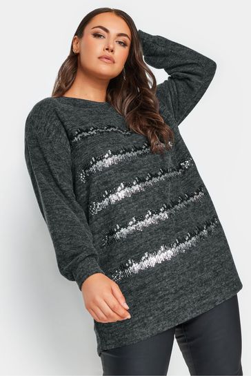 Yours Curve Grey Sequin Jumper