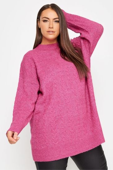 Yours Curve Pink Cable Turtle Neck Jumper