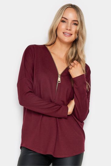 Long Tall Sally Red Zip Front Long Sleeve Top