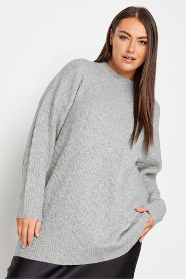 Yours Curve Grey Cable Turtle Neck Jumper