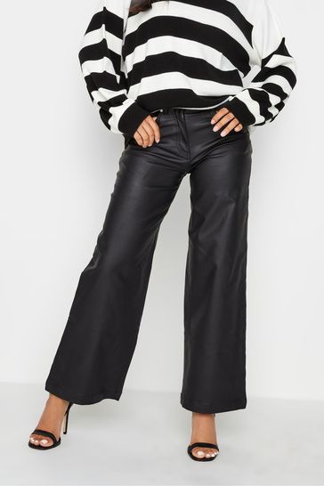 PixieGirl Petite Black PU Coated Wide Leg Trousers