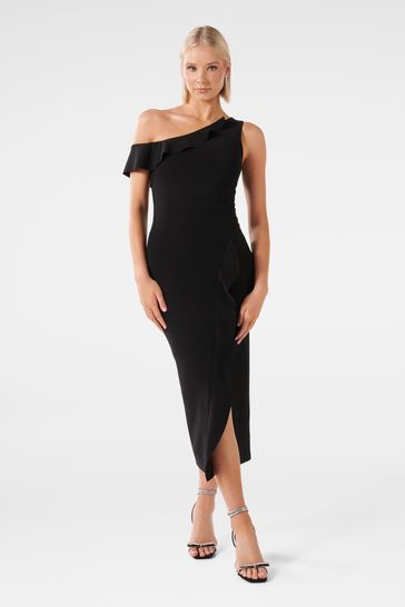 Black ruffle bodycon on sale dress
