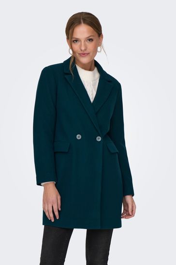 ONLY Green Tailored Button Up Smart Coat