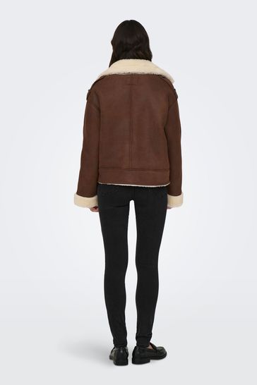 Only faux hot sale leather shearling jacket