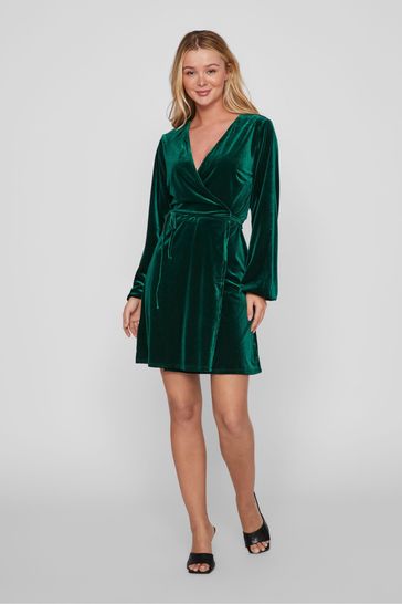 Buy VILA Green Velvet Wrap Dress from Next Luxembourg