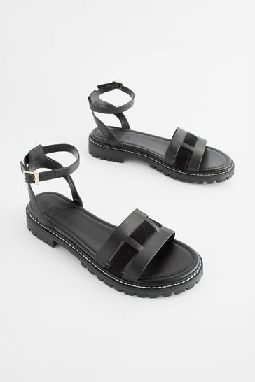 Black Regular/Wide Fit Forever Comfort® Leather Cleated Sandals