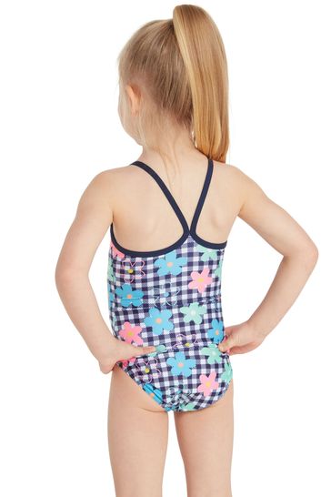 Zoggs Girls Blue Tex Back Swimsuit Eco Fabric Swimwear