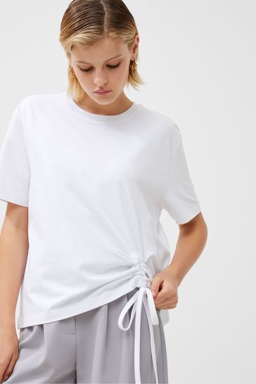 French Connection Rallie Cotton Rouched White T Shirt