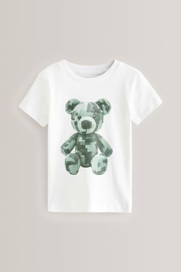 White Pixel Bear Short Sleeve Character T-Shirt (3mths-7yrs)