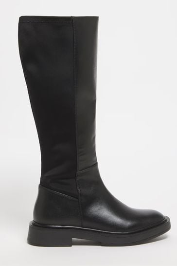 Simply Be Black Extra Wide Fit Curvy Calf Classic Stretch Back Knee High Boots