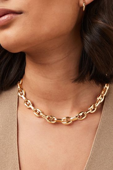Gold Tone Chain Link Choker Necklace