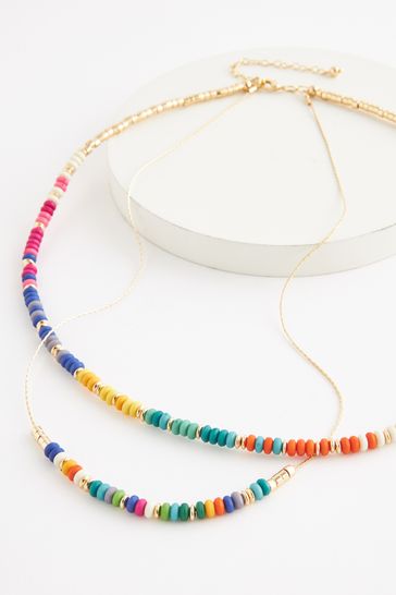 Buy Multi Coloured Beaded Double Row Long Necklace from Next Ireland