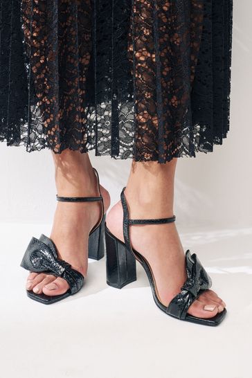 Black Forever Comfort Bow Block Heel Sandals