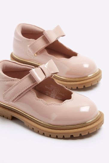 River Island Pink Girls Scallop Bow Mary Jane Shoes