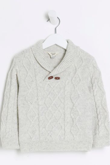 River Island Grey Cable Shawl Jumper