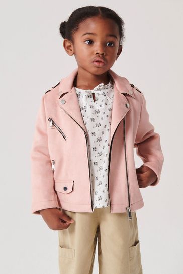 River Island Pink Mini Girls Suedette Biker Jacket