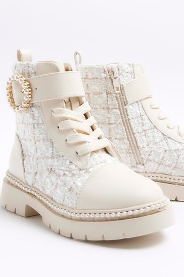 Buy River Island Girls Boucle Pearl Buckle Boots Next