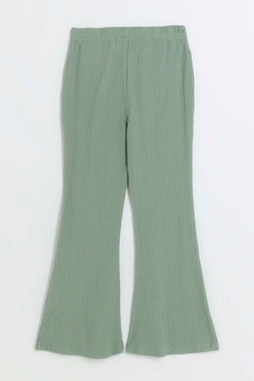 River Island Green Girls Ribbed Kickflare Trousers