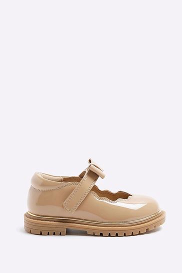 River Island Brown Girls Scallop Bow Mary Jane Shoes