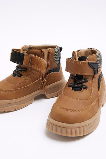 Buy River Island Brown Boys Worked Velcro Boots from Next Canada
