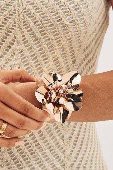 Buy Gold Tone Floral Corsage Statement Cuff Bracelet from Next