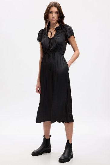 Black ruffle neck dress clearance