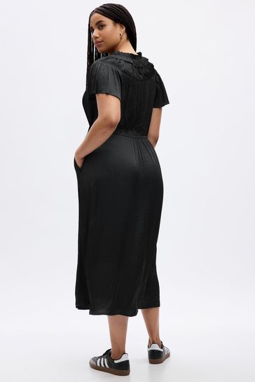 Black ruffle neck dress clearance