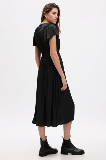 Black ruffle sales neck dress