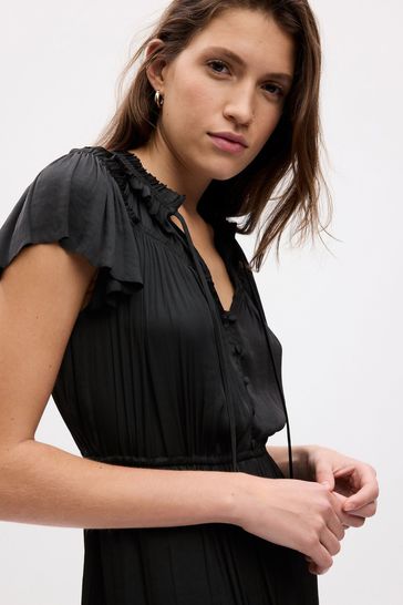 Black ruffle neck best sale dress