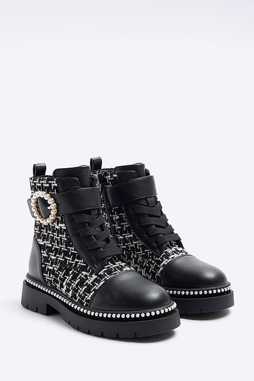 Buy River Island Black Girls Boucle Pearly Buckle Boots from Next