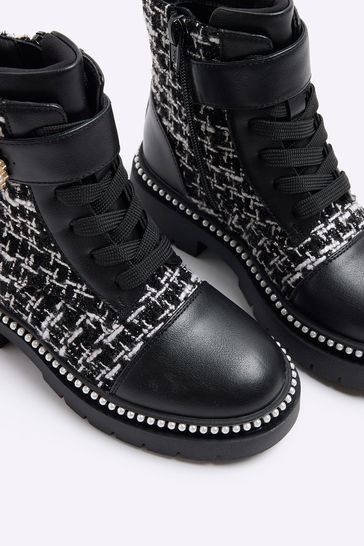 Buy River Island Black Girls Boucle Pearly Buckle Boots from Next