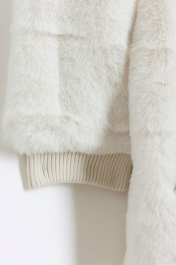 Girls cream faux fur coat discount
