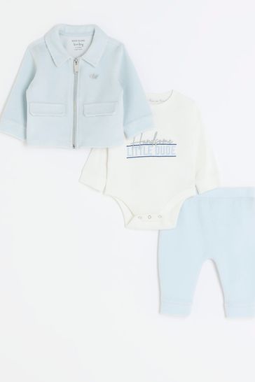 River Island Blue Baby Boys Velour Jacket Set
