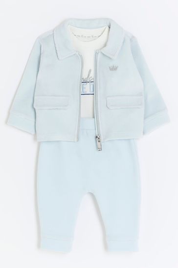 River Island Blue Baby Boys Velour Jacket Set
