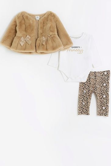 Buy River Island Brown Peplum Baby Girls Fur Bodysuit Legging
