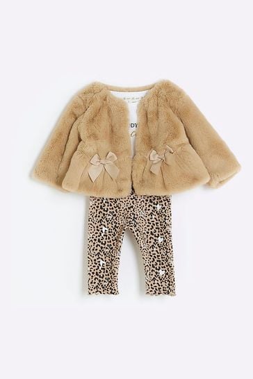 River island leopard hot sale fur coat