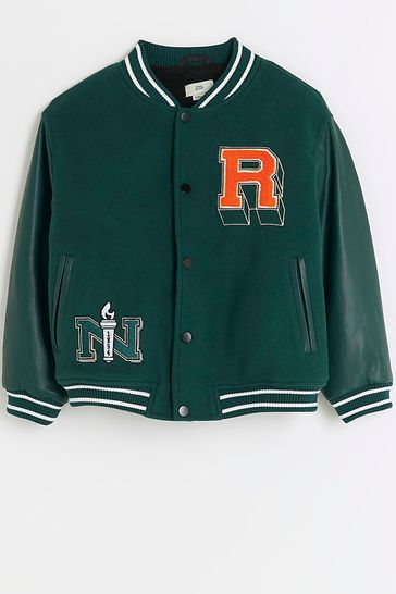 River Island Green Boys Borg Lined Varsity Jacket