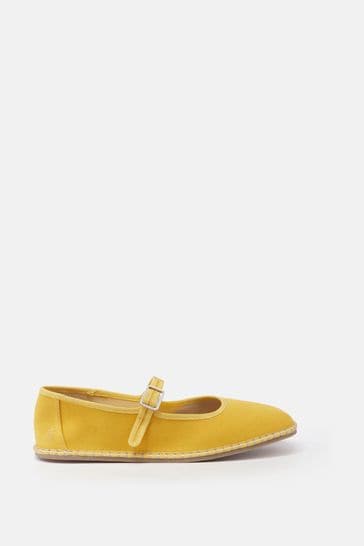 Joules Maddison Yellow Canvas Mary Jane Shoes