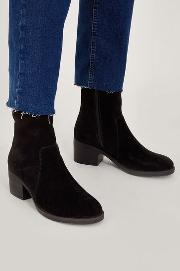 Black suede top heeled chelsea boots