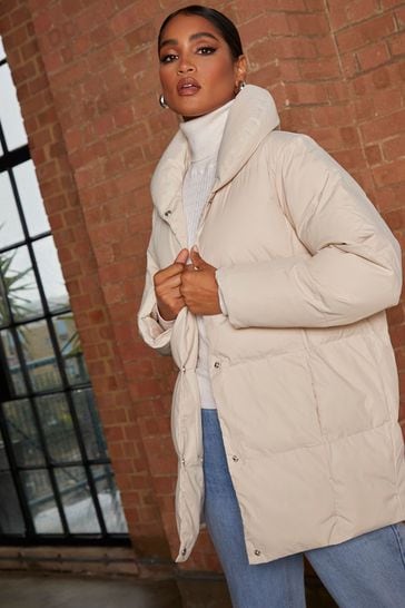 Chi Chi London Cream Padded Puffer Coat With Hood