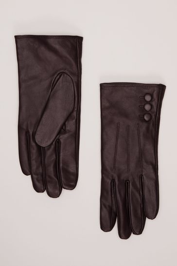 Phase Eight Red Button Leather Gloves