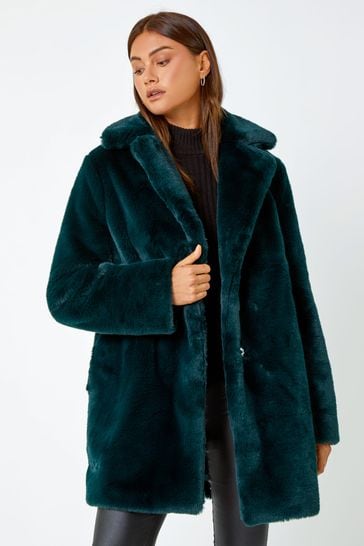 Buy Roman Green Faux Fur Longline Coat from Next Ireland