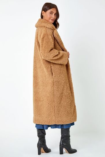 Longline faux fur teddy coat hotsell